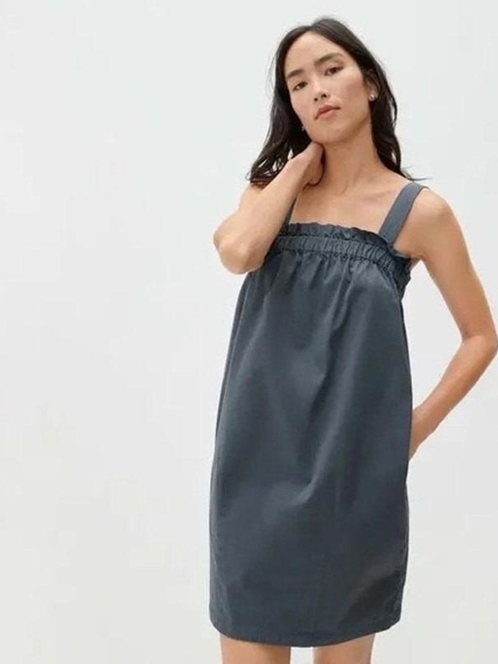 Everlane Large Organic Cotton Paperbag in Dark Slate Mini Dress Ruffles Pockets